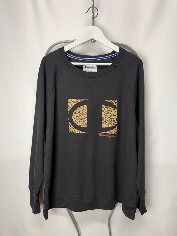 Champion Women Sweatshirt Leopard Pattern Black 2X